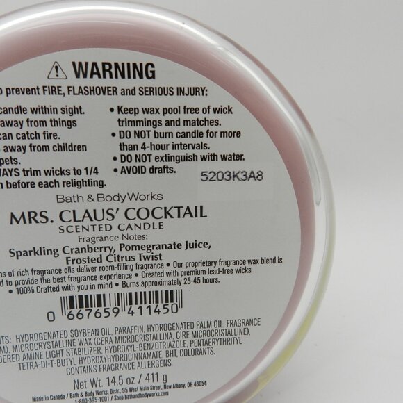 Bath & Body Works Mrs. Claus' Cocktail 3-Wick Candle 14.5 oz - Picture 3 of 3